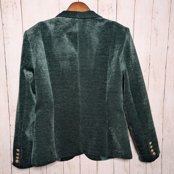 Green Velvet Blazer Jacket Gold Buttons Size XL Witchy Holiday Party Glam Sexy - Picture 3 of 8